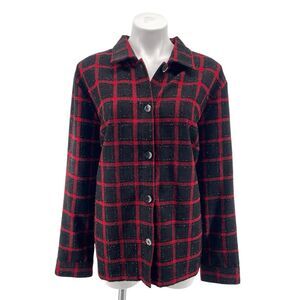CJ Banks Plaid Metallic Thread Shacket Jacket Red Black Check Women’s 2X